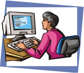 Professional Computer User Working at Desk with Monitor and Keyboard Clipart Illustration