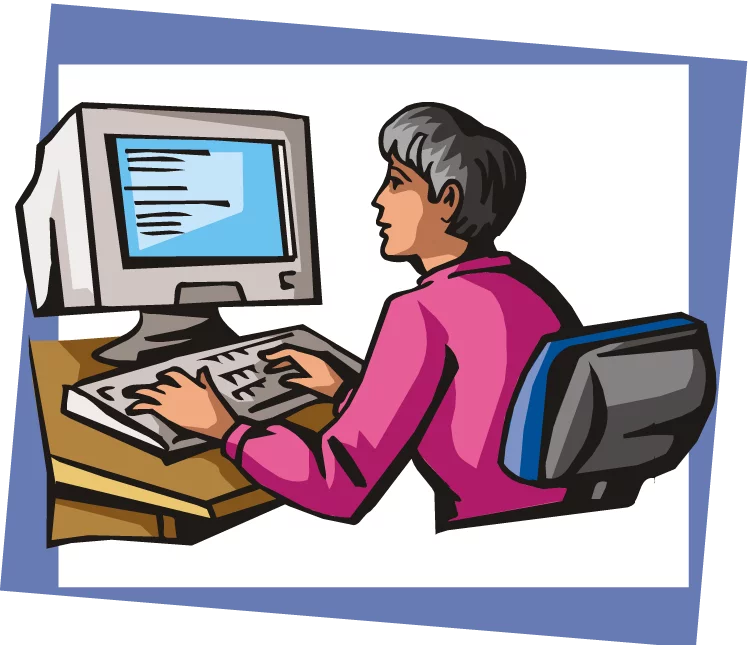 Professional Computer User Working at Desk with Monitor and Keyboard Clipart Illustration