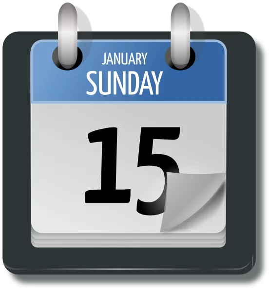 January Sunday 15th Desktop Calendar Page with Curled Corner Clipart Illustration