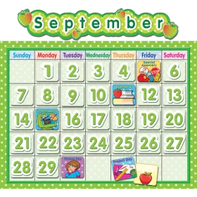 September Monthly Calendar with School Theme Illustrations Classroom Clipart