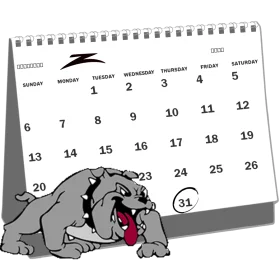 Bulldog with Monthly Desk Calendar Showing Important Date Reminder Clipart