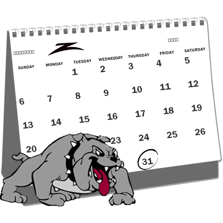 Bulldog with Monthly Desk Calendar Showing Important Date Reminder Clipart