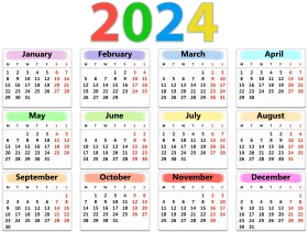 Colorful 2024 Annual Calendar Clipart with Monthly Grid Layout and Highlighted November