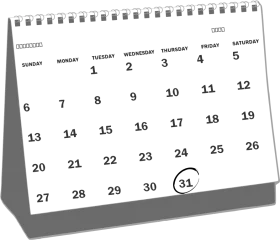 Desktop Flip Calendar Month View with Circled Date 31 Black and White Clipart