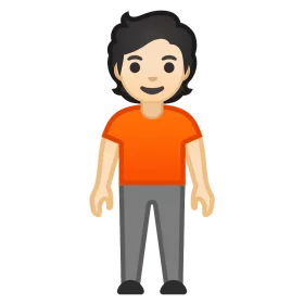 Friendly Cartoon Character in Orange T-Shirt and Gray Pants Standing Clipart