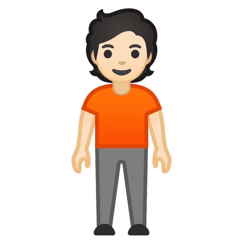 Friendly Cartoon Character in Orange T-Shirt and Gray Pants Standing Clipart