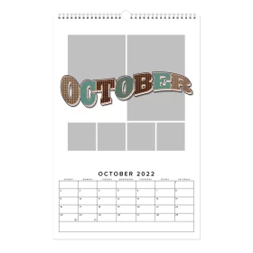 October 2022 Monthly Calendar Template with Retro Lettering Clipart for Planners