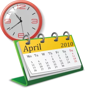 Office Time Management Red Clock and April Calendar Desk Display Clipart