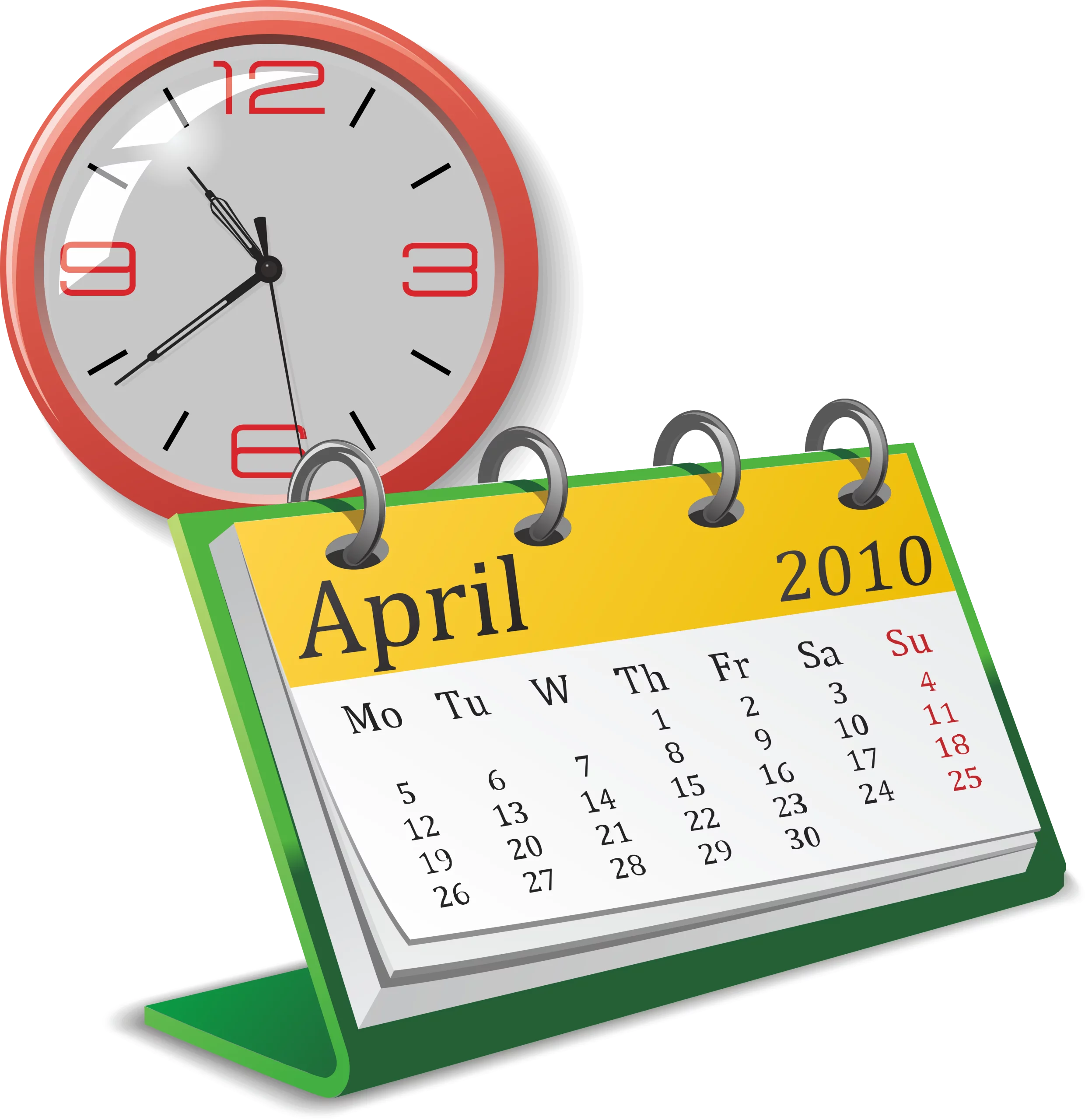 Office Time Management Red Clock and April Calendar Desk Display Clipart