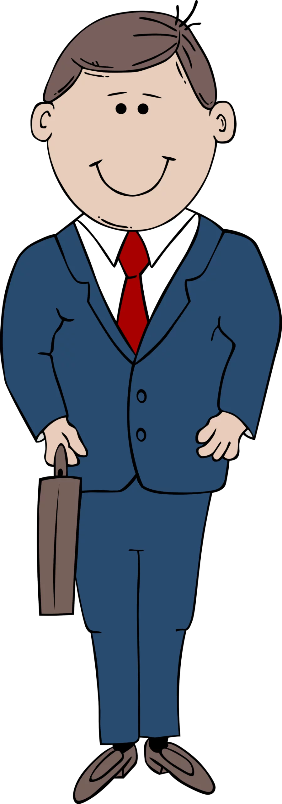 Professional Businessman in Blue Suit with Briefcase Cartoon Clipart