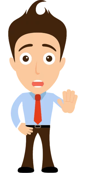 Surprised Office Worker with Red Tie Raising Hand Cartoon Style Clipart