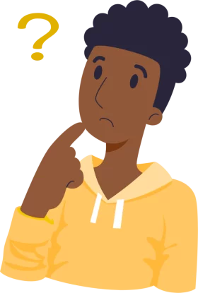 Thoughtful Character in Yellow Hoodie with Question Mark - Digital Clipart Illustration