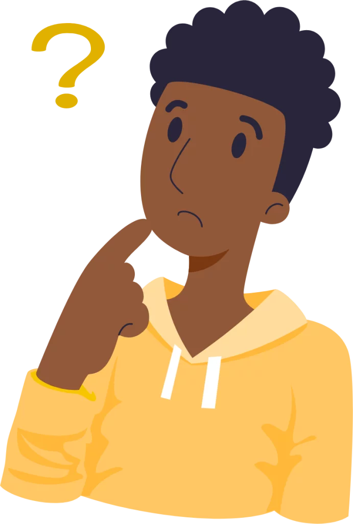 Thoughtful Character in Yellow Hoodie with Question Mark - Digital Clipart Illustration