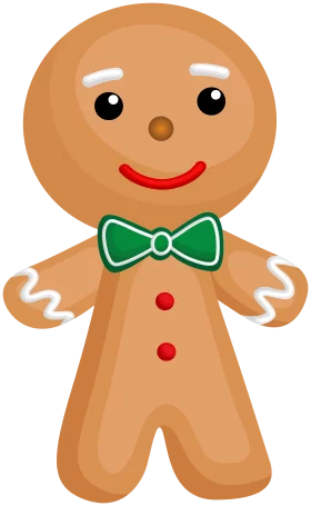 Adorable Festive Gingerbread Man with Green Bow Tie Holiday Season Clipart