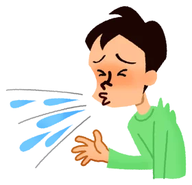 Cartoon Person Sneezing with Spray Droplets in Green Shirt Clipart Illustration