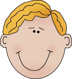 Cheerful Cartoon Face with Wavy Yellow Hair Smiling Happily Clipart