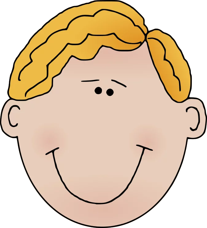 Cheerful Cartoon Face with Wavy Yellow Hair Smiling Happily Clipart