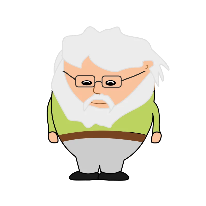 Elderly Professor Character with White Hair and Glasses in Cartoon Clipart Style