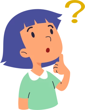 Thoughtful Child with Purple Hair and Question Mark Cartoon Clipart