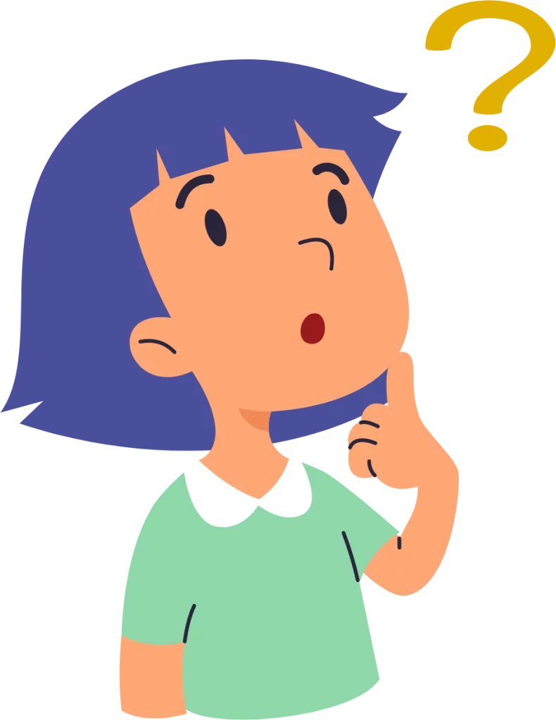 Thoughtful Child with Purple Hair and Question Mark Cartoon Clipart