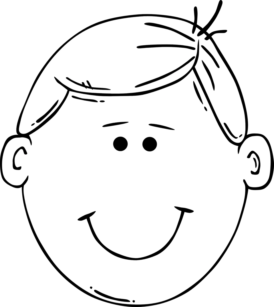 Simple Line Drawing of a Smiling Boy's Face with Short Hair Clipart Illustration