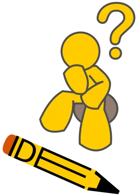 Thinking Yellow Figure with Question Mark and Pencil Educational Concept Clipart