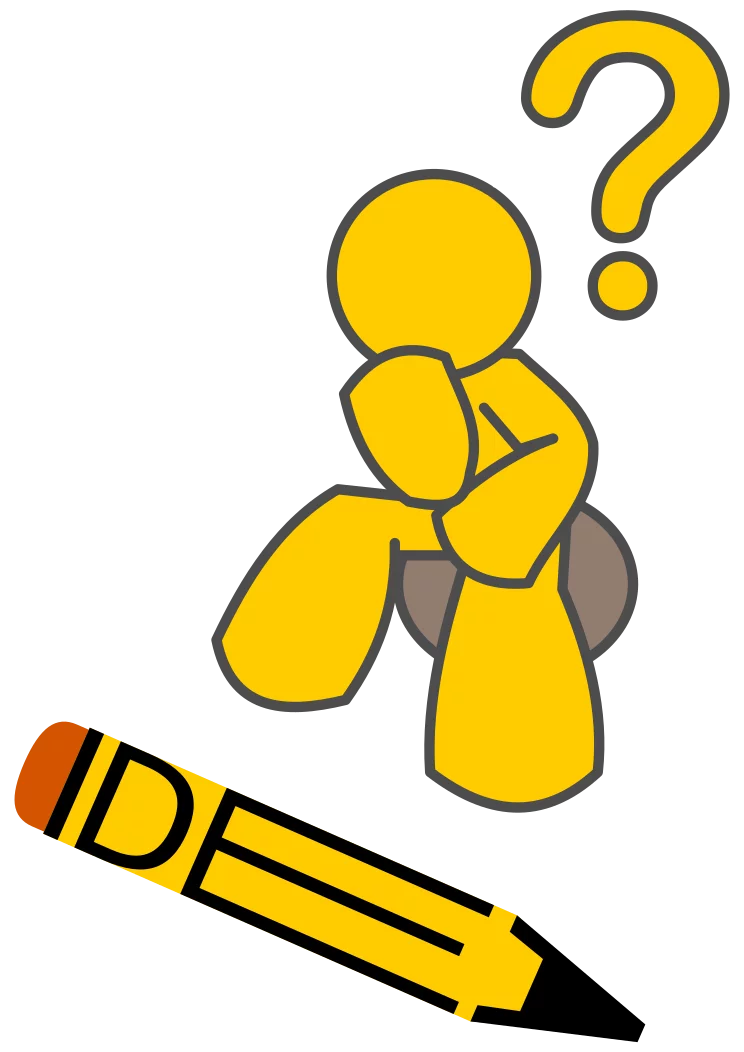 Thinking Yellow Figure with Question Mark and Pencil Educational Concept Clipart