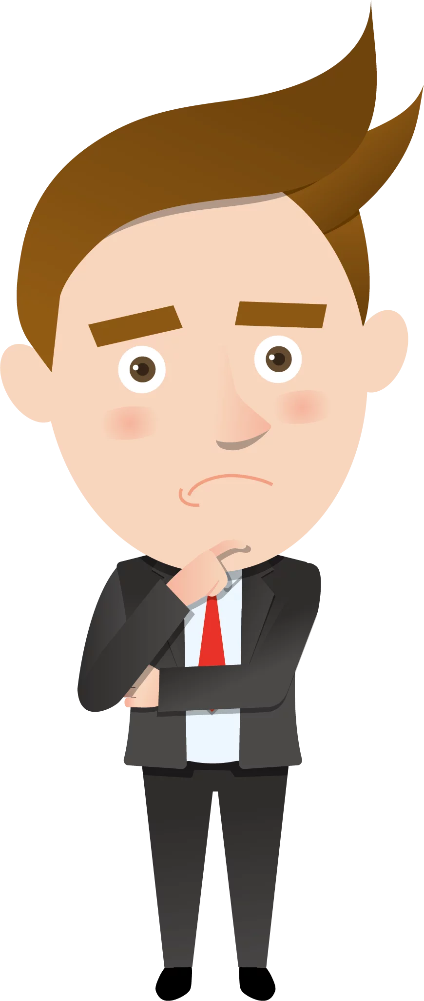 Thoughtful Business Professional in Dark Suit Cartoon Character Clipart