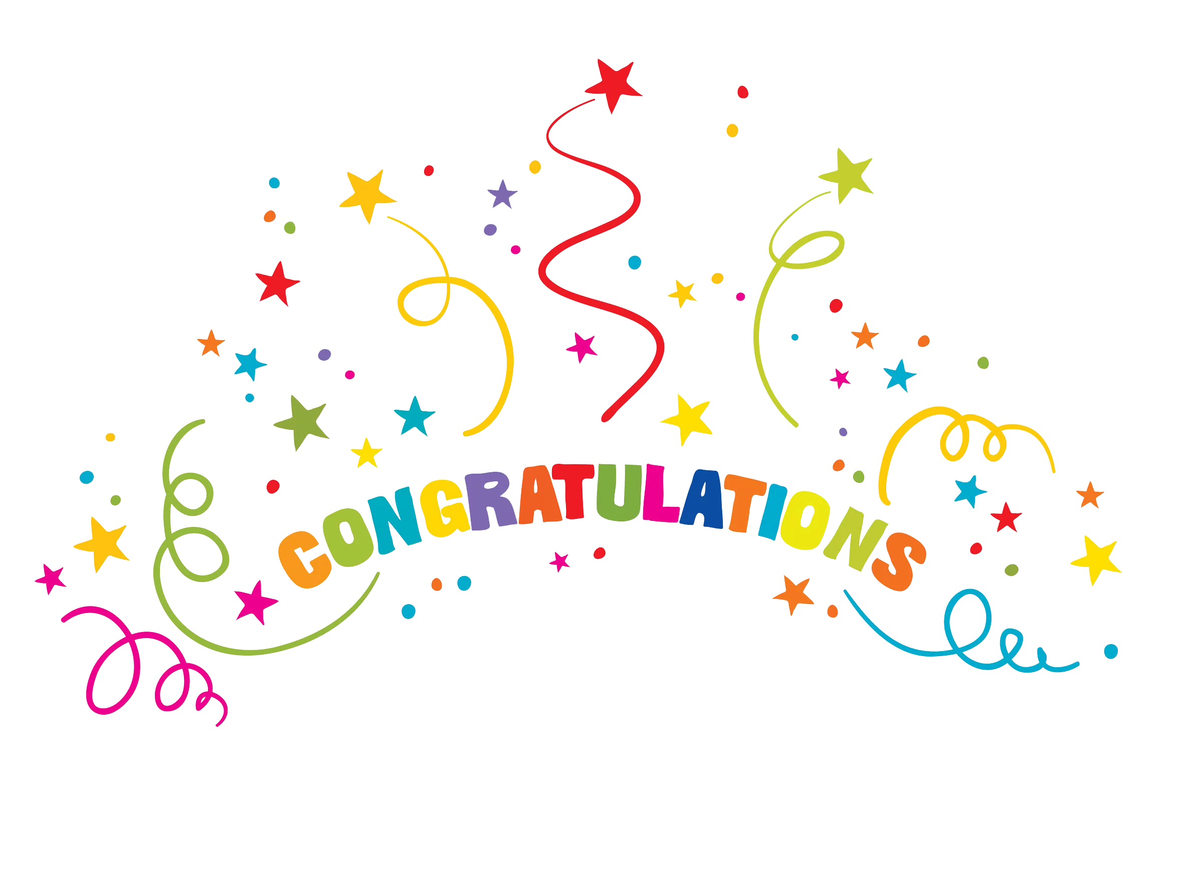 Colorful Congratulations Celebration Clipart with Stars and Swirls Festive Design