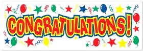 Colorful Festive Congratulations Banner Clipart with Stars and Confetti Graphics