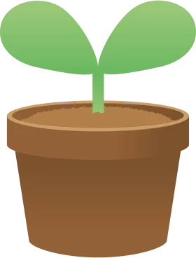 Small Green Seedling Growing in Brown Pot - Botanical Gardening Clipart Illustration