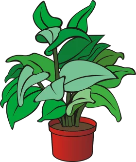 Vibrant Green Philodendron Houseplant in Red Pot Decorative Botanical Clipart