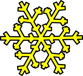 Bright Yellow Snowflake Winter Season Decoration Symbol Clipart with Black Outline