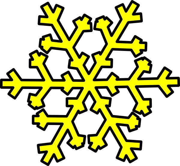 Bright Yellow Snowflake Winter Season Decoration Symbol Clipart with Black Outline