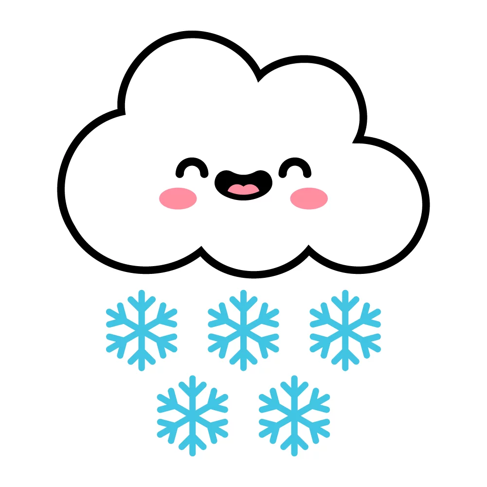 Cute Smiling Snow Cloud with Falling Snowflakes Winter Weather Kawaii Clipart