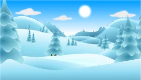 Serene Winter Wonderland Snow Scene with Evergreen Forest Landscape Clipart