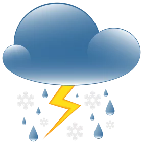 Stormy Weather Cloud with Lightning Rain and Snowflakes Winter Storm Clipart