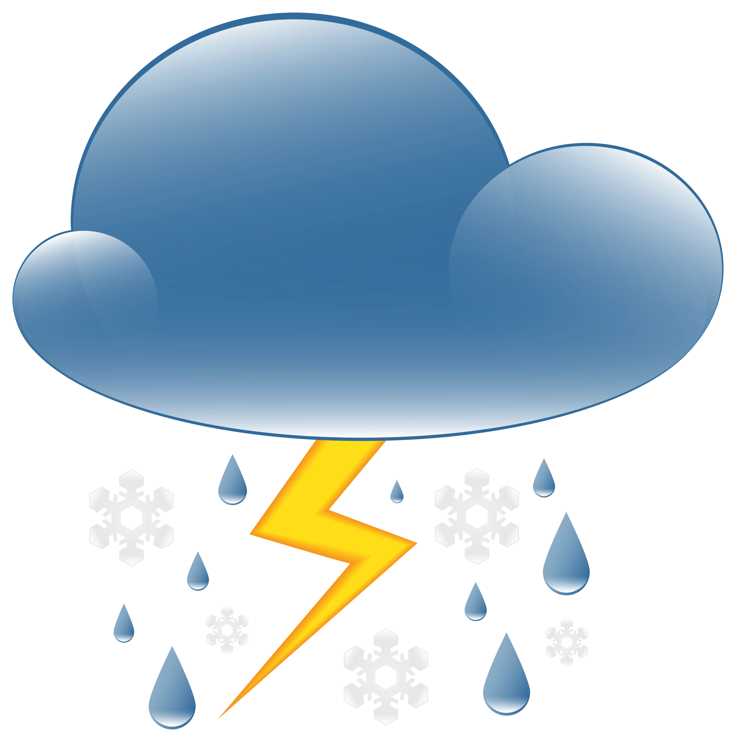 Stormy Weather Cloud with Lightning Rain and Snowflakes Winter Storm Clipart