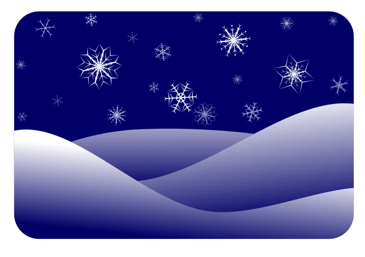 Tranquil Winter Night Snowfall Over Rolling Hills Landscape Clipart Illustration