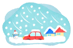 Whimsical Winter Wonderland with Snowy Houses and Red Car Digital Clipart Illustration