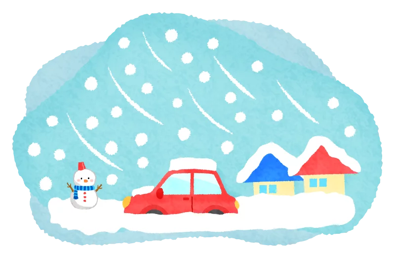 Whimsical Winter Wonderland with Snowy Houses and Red Car Digital Clipart Illustration