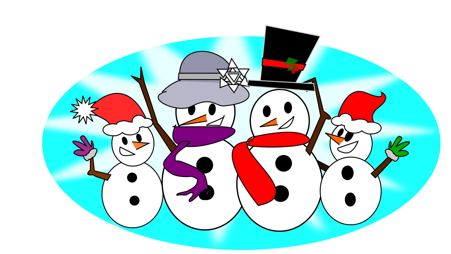 Festive Winter Snowman Family Holiday Celebration Cartoon Clipart Illustration