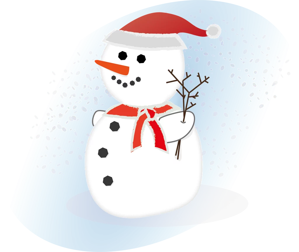 Festive Winter Snowman with Santa Hat and Red Scarf Holiday Season Clipart Illustration