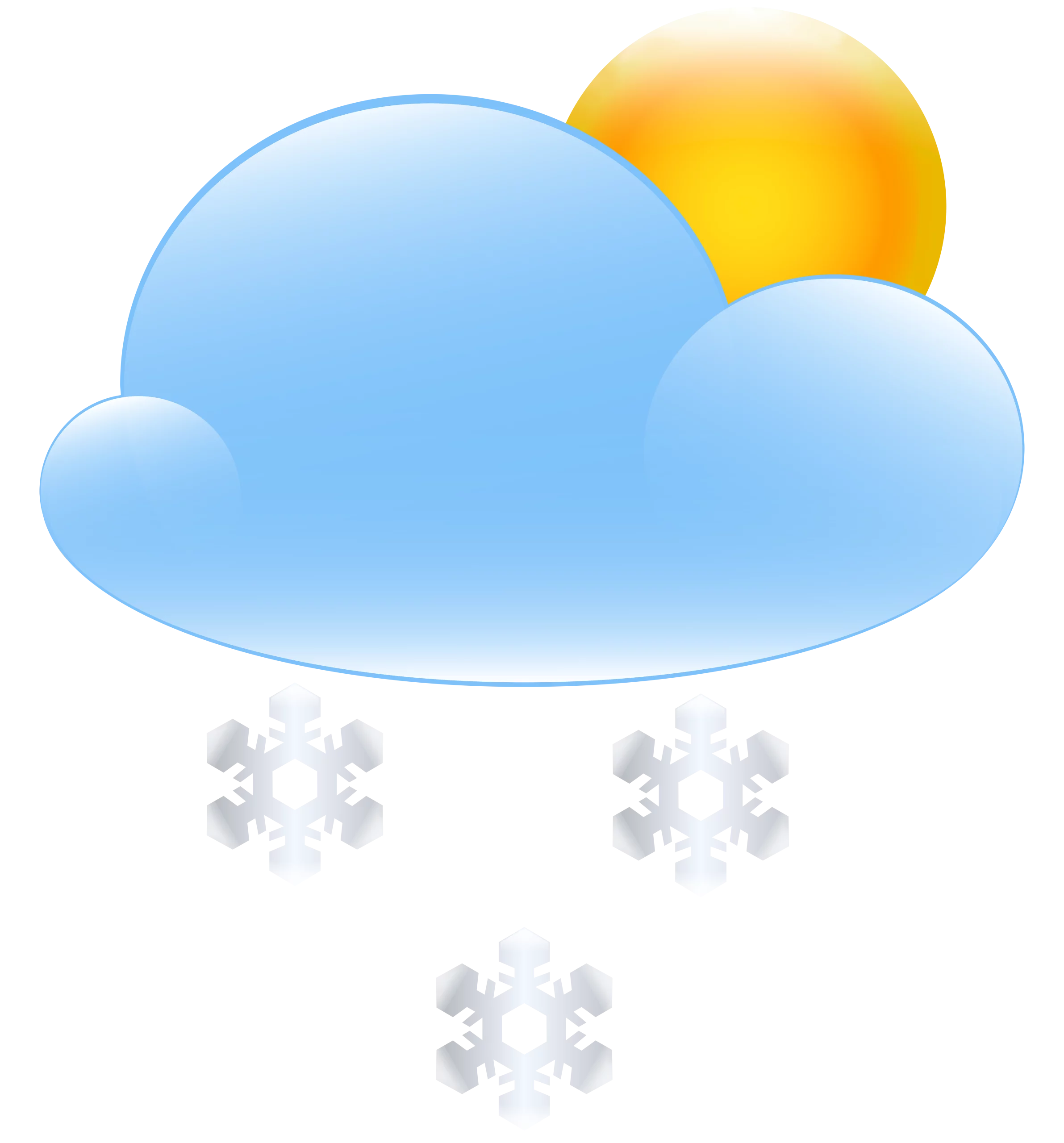 Partly Sunny Weather with Snowflakes Falling from Cloud Clipart Weather Icon