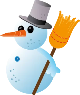 Winter Wonderland Cute Snowman with Gray Top Hat and Broom Holiday Clipart