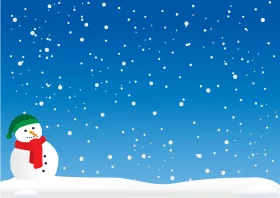 Winter Wonderland Snowman Clipart with Falling Snow on Blue Background Landscape