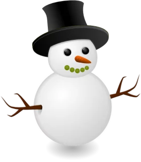 Charming Winter Snowman Clipart with Black Top Hat and Carrot Nose