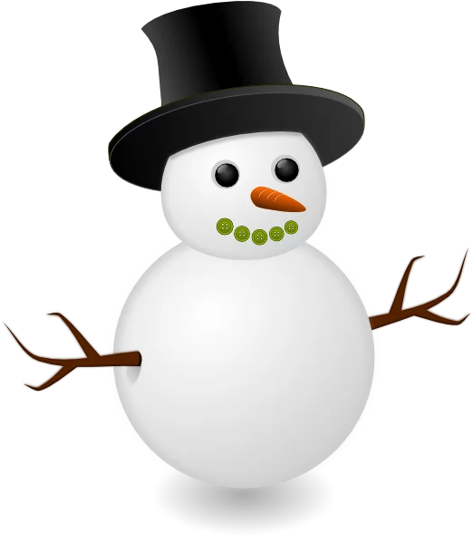 Charming Winter Snowman Clipart with Black Top Hat and Carrot Nose