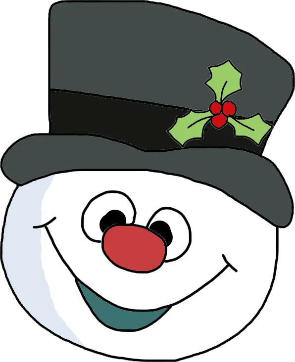 Cheerful Snowman Face with Black Top Hat and Holly Clipart Design