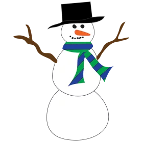 Cheerful Winter Snowman Clipart with Blue and Green Scarf and Black Hat